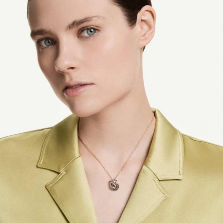 Swarovski Κολιέ Swan, Κύκνος, Μαύρο, Φινίρισμα με ροζ χρυσό 18 καρατίων 5764882 