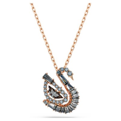 Swarovski Κολιέ Swan, Κύκνος, Μαύρο, Φινίρισμα με ροζ χρυσό 18 καρατίων 5764882