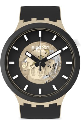 SWATCH Big Bold Bioceramic Time For Taupe Black Silicone Strap SB03C100