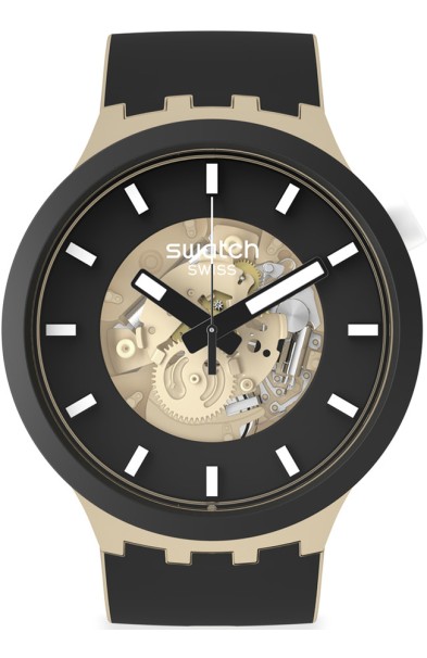 SWATCH Big Bold Bioceramic Time For Taupe Black Silicone Strap SB03C100 