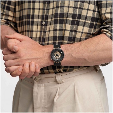 SWATCH Big Bold Bioceramic Time For Taupe Black Silicone Strap SB03C100 