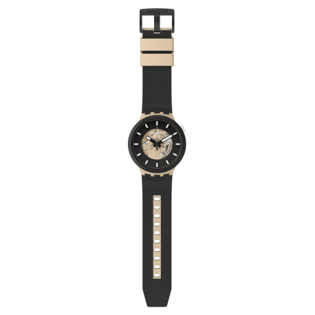 SWATCH Big Bold Bioceramic Time For Taupe Black Silicone Strap SB03C100 