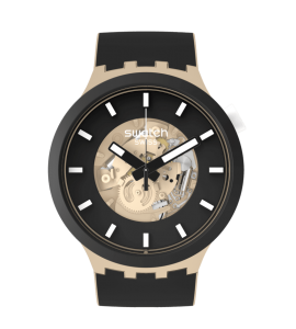 SWATCH Big Bold Bioceramic Time For Taupe Black Silicone Strap SB03C100