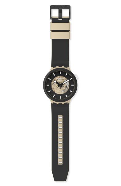 SWATCH Big Bold Bioceramic Time For Taupe Black Silicone Strap SB03C100 