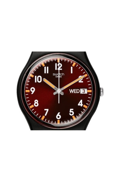 Swatch Sir Red,Black Rubber Strap SO28B704 