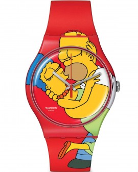 SWATCH Valentine's Day Simpsons Sweet Embrace Red Silicone Strap SO29Z120