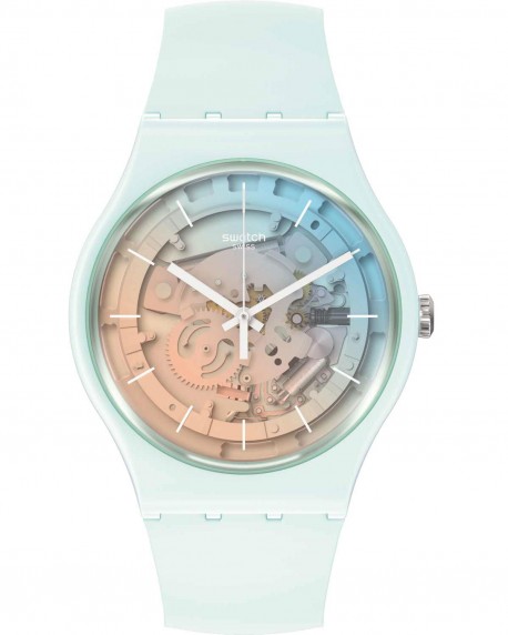 SWATCH Fleetingly Iceblue White Silicone Strap SO32S101 