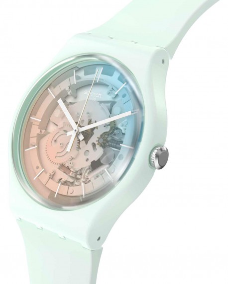 SWATCH Fleetingly Iceblue White Silicone Strap SO32S101 