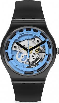 Swatch Gents Blue Anatomy Black Silicone Strap SUOB187