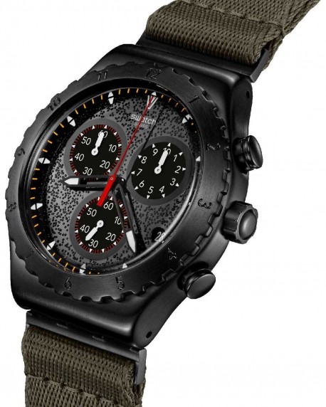 SWATCH Power Of Nature By The Bonfire Chronograph Khaki Combined Materials Strap YVB416 