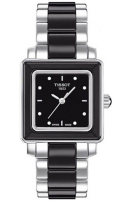 TISSOT Cera Diamonds Stainless Steel and Black Ceramic Bracelet T0643102205600