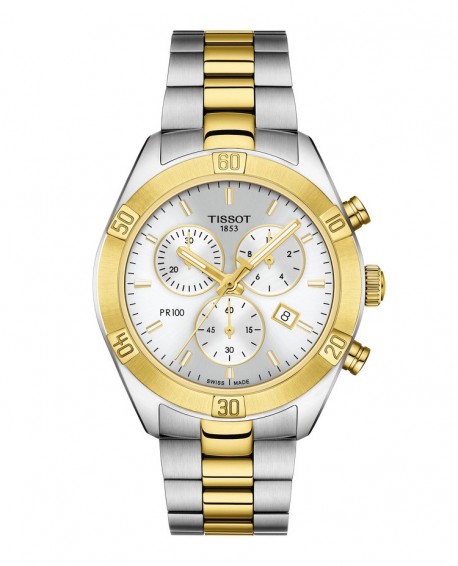 TISSOT PR 100 Sport Chic Chronograph Two Tone Gold Stainless Steel Bracelet T101.917.22.031.00 