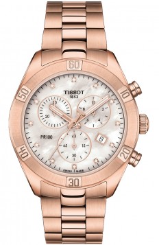 TISSOT T-Classic PR 100 Sport Chic Crystals Chronograph Rose Gold Stainless Steel Bracelet T1019173311600