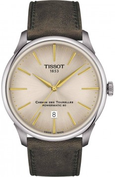 TISSOT Chemin Des Tourelles Powermatic 80 Brown-Green Leather Strap T1394071626100