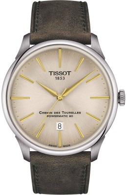 TISSOT Chemin Des Tourelles Powermatic 80 Brown-Green Leather Strap T1394071626100 TISSOT Chemin Des Tourelles Powermatic 80 Brown-Green Leather Strap T1394071626100