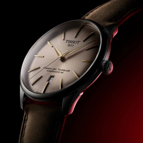 TISSOT Chemin Des Tourelles Powermatic 80 Brown-Green Leather Strap T1394071626100 