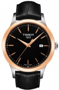TISSOT T-Classic Rose Gold 18Κ Black Leather Strap T9124104605100