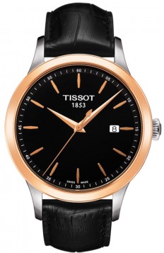 TISSOT T-Classic Rose Gold 18Κ Black Leather Strap T9124104605100