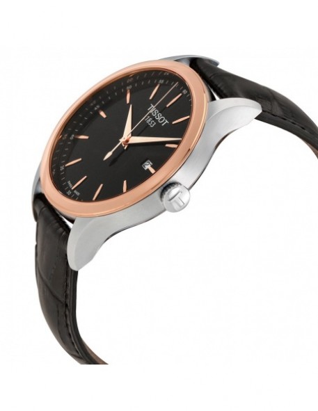 TISSOT T-Classic Rose Gold 18Κ Black Leather Strap T9124104605100 