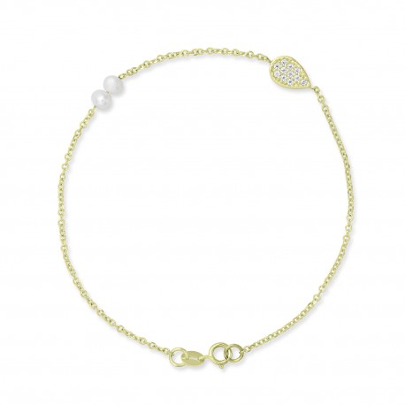Βραχιόλι Χρυσό 9 Καρατίων Με Μαργαριτάρια Και Ζιργκόν oro2961 