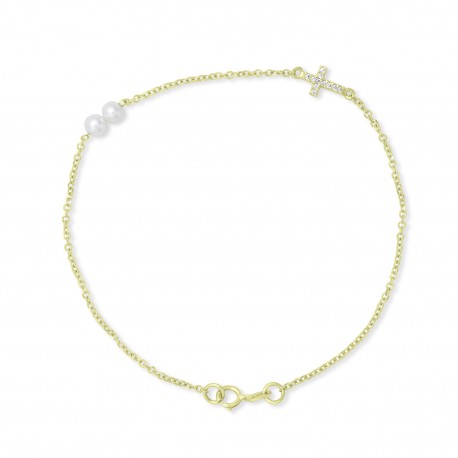 Βραχιόλι Χρυσό 9 Καρατίων Με Μαργαριτάρια Και Ζιργκόν oro2962 