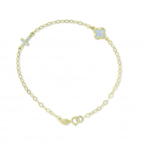 Βραχιόλι Σταυρός Χρυσό 9 Καρατίων Με Ζιργκόν oro2964 