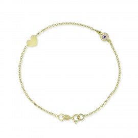 Βραχιόλι-Καρδιά Χρυσό 9 Καρατίων Με Μάτι oro2965