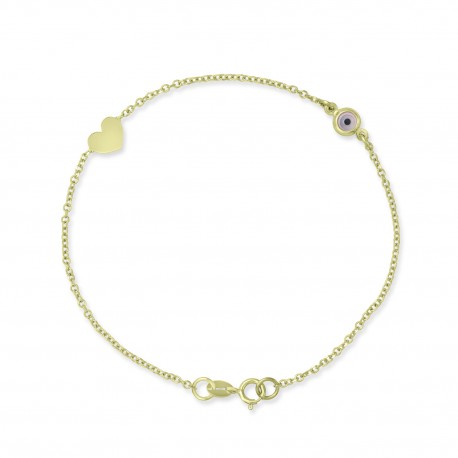 Βραχιόλι-Καρδιά Χρυσό 9 Καρατίων Με Μάτι oro2965 