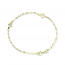 Βραχιόλι-Σταυρός Χρυσό 9 Καρατίων Με Μάτι oro2967