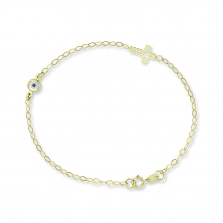 Βραχιόλι-Σταυρός Χρυσό 9 Καρατίων Με Μάτι oro2967 