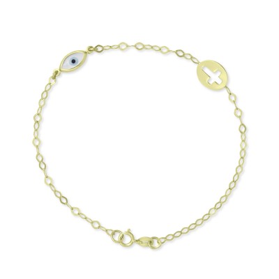 Βραχιόλι-Σταυρός Χρυσό 9 Καρατίων Με Μάτι oro2969