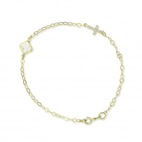 Βραχιόλι Σταυρός Χρυσό 9 Καρατίων Με Ζιργκόν oro2971 