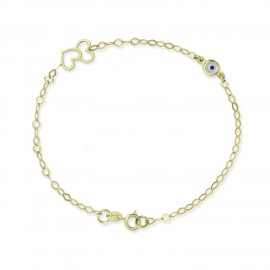 Βραχιόλι-Καρδιά Χρυσό 9 Καρατίων Με Μάτι oro2981