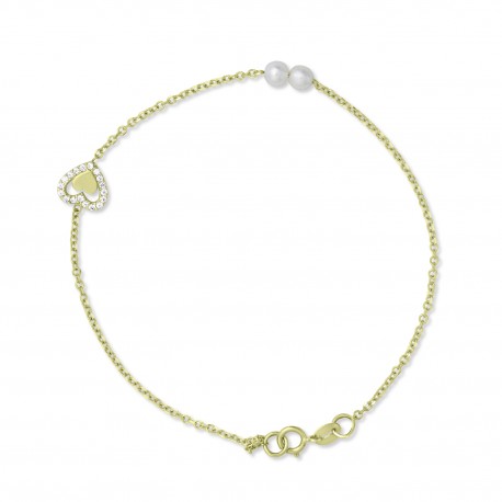 Βραχιόλι-Καρδιά Χρυσό 9 Καρατίων Με Μαργαριτάρια oro2984 